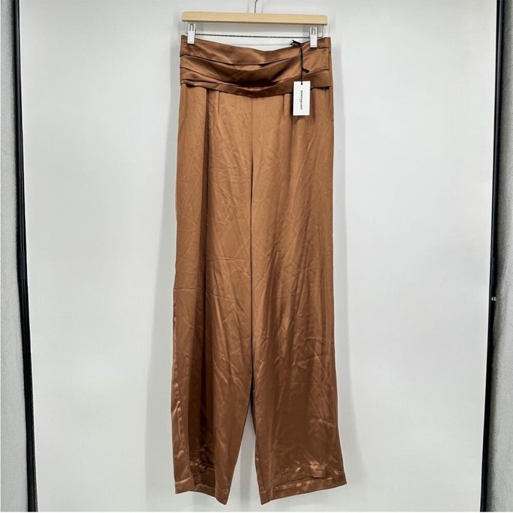 Nonchalant Revolve Satin Wide Leg Chocolate Brown Pants NEW Women SMALL